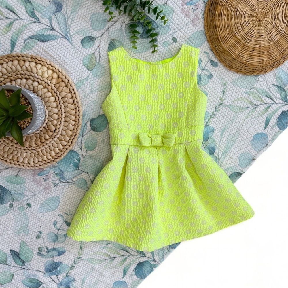 New Cat & Jack Toddler Girl Neon Lime Green Formal Floral Sleeveless Dress 2T